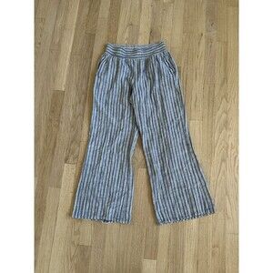 Evereve USA made Coastal Boho Clean Medium Gray Striped Linen Blend Wide Palazzo